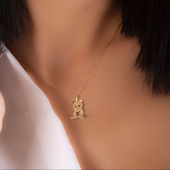 14k solid gold penda pendant perfect gift real gold panda charm - Picture 2 of 4